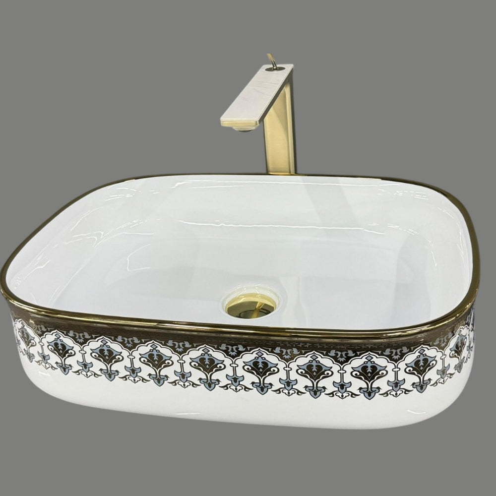 Glossy White and Gold Designer Wash Basin