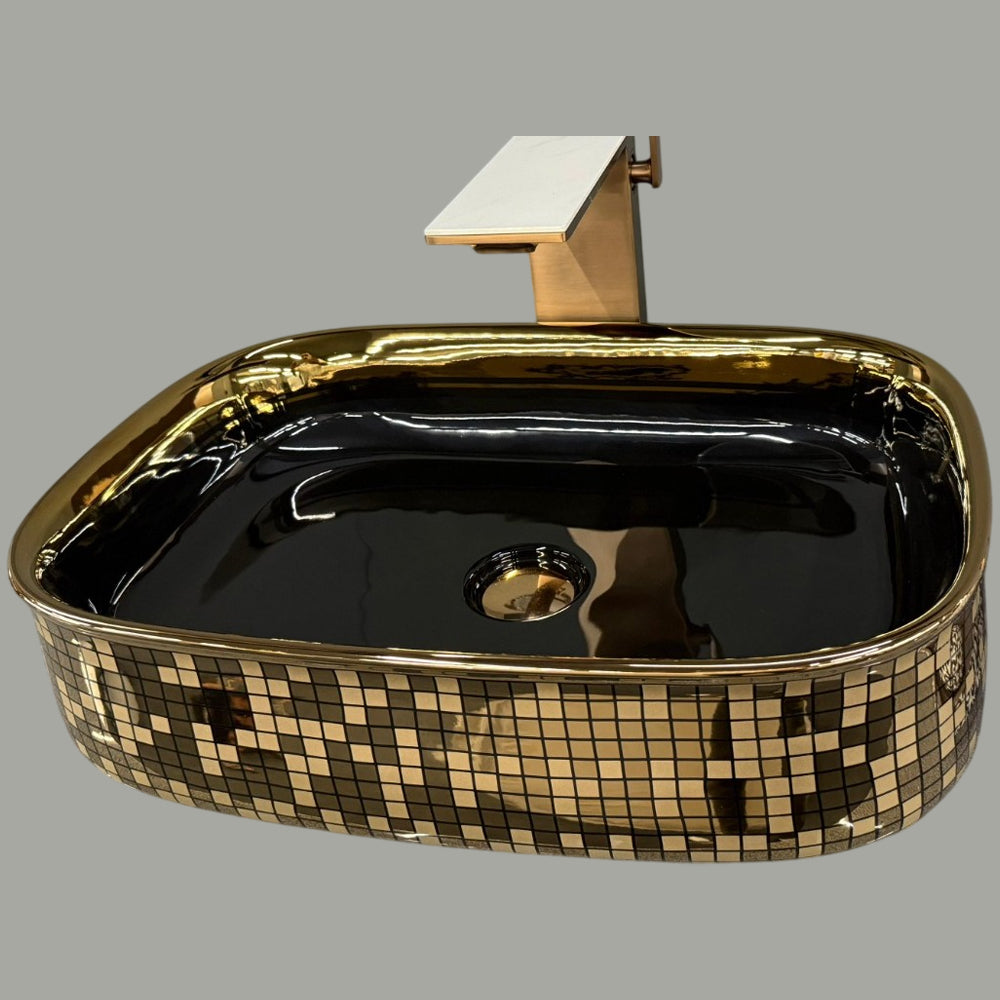 Glossy Black and Rose Gold Designer Wash Basin