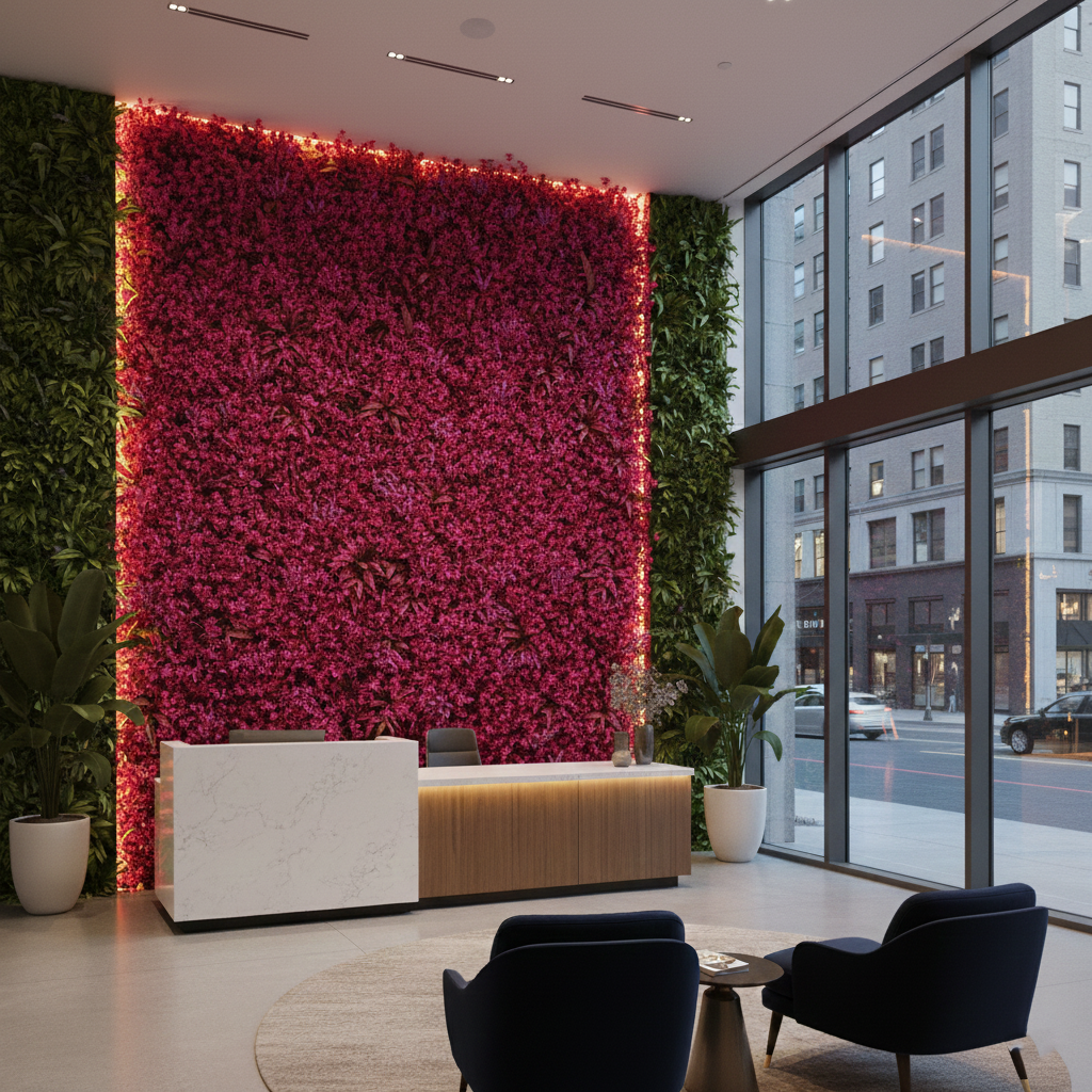 Pink Square Mat vertical Green Wall