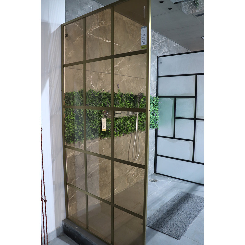 Gold Frame Brown Glass Shower Enclosure- Fixed