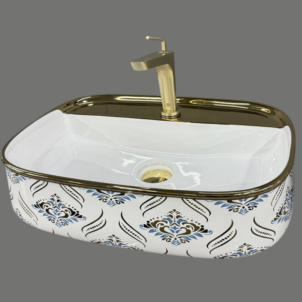Glossy White and Gold Designer Wash Basin