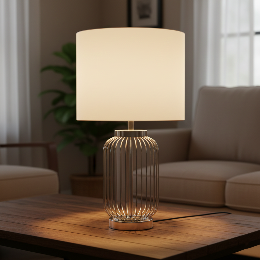 Silver Finish With white Top Table Lamp-LK-22501