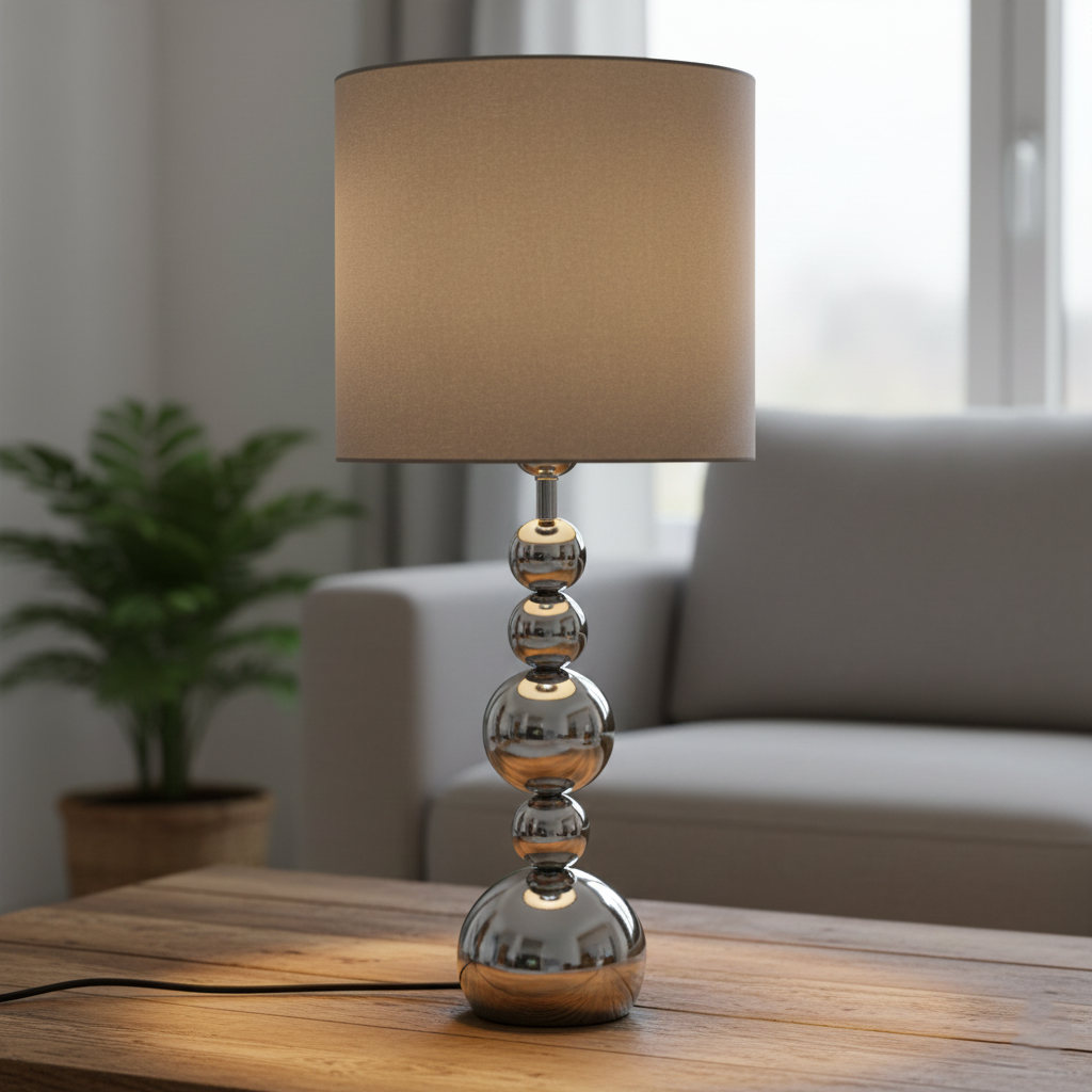 Silver Finish With Grey top Table Lamp-LK-24017
