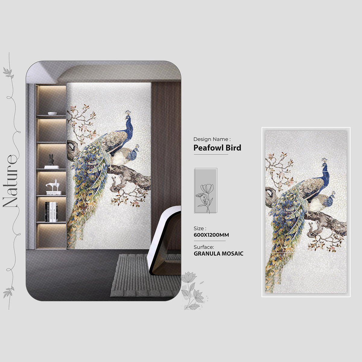 Peafowl bird Granula Mosaic Tile