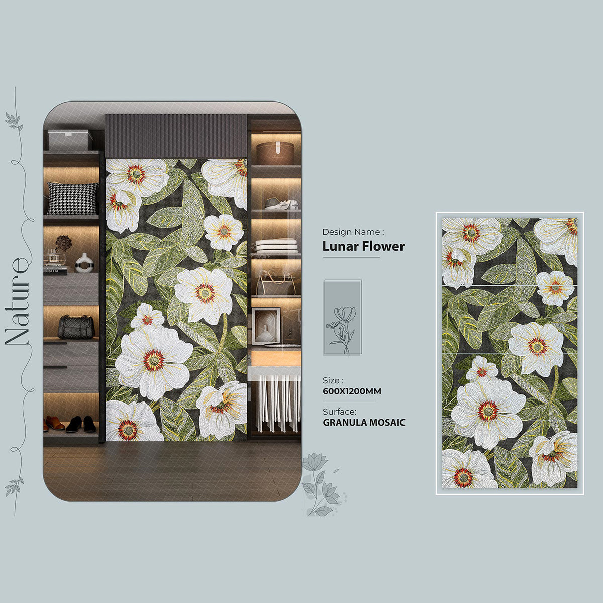 Lunar Flower Granula Mosaic Tile