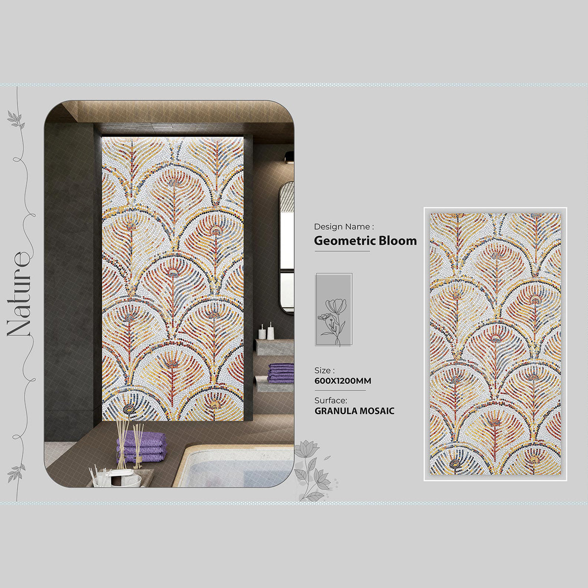 Geometric Bloom Granula Mosaic Tile