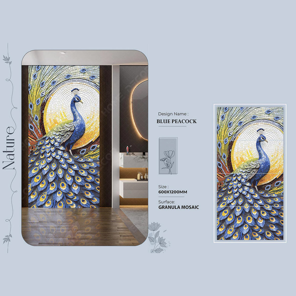 Blue Peacock Granula Mosaic Tile