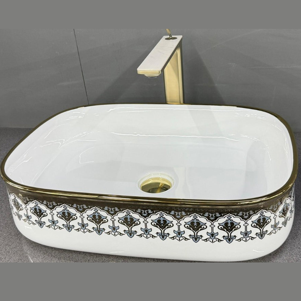 Glossy White and Gold Designer Wash Basin