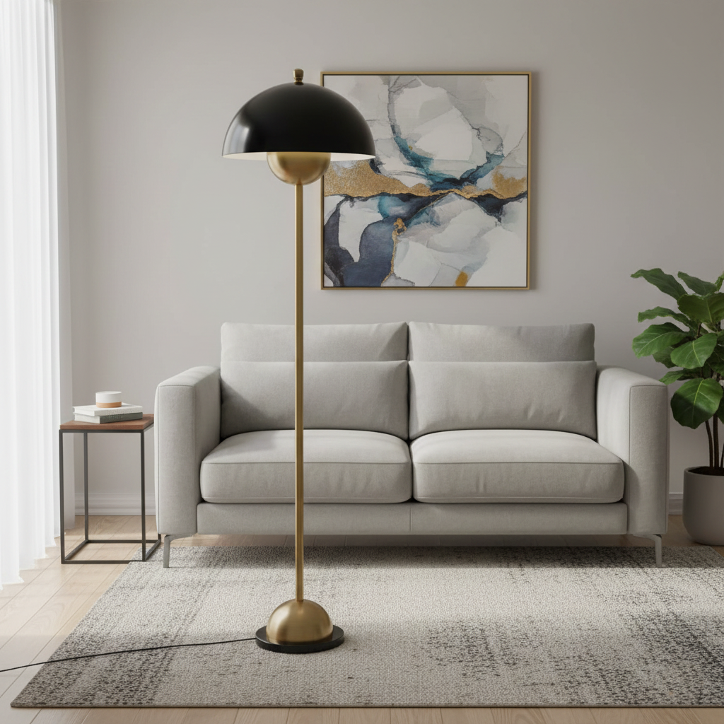 Designer Gold Finish With Black Top Metal Floor Lamp