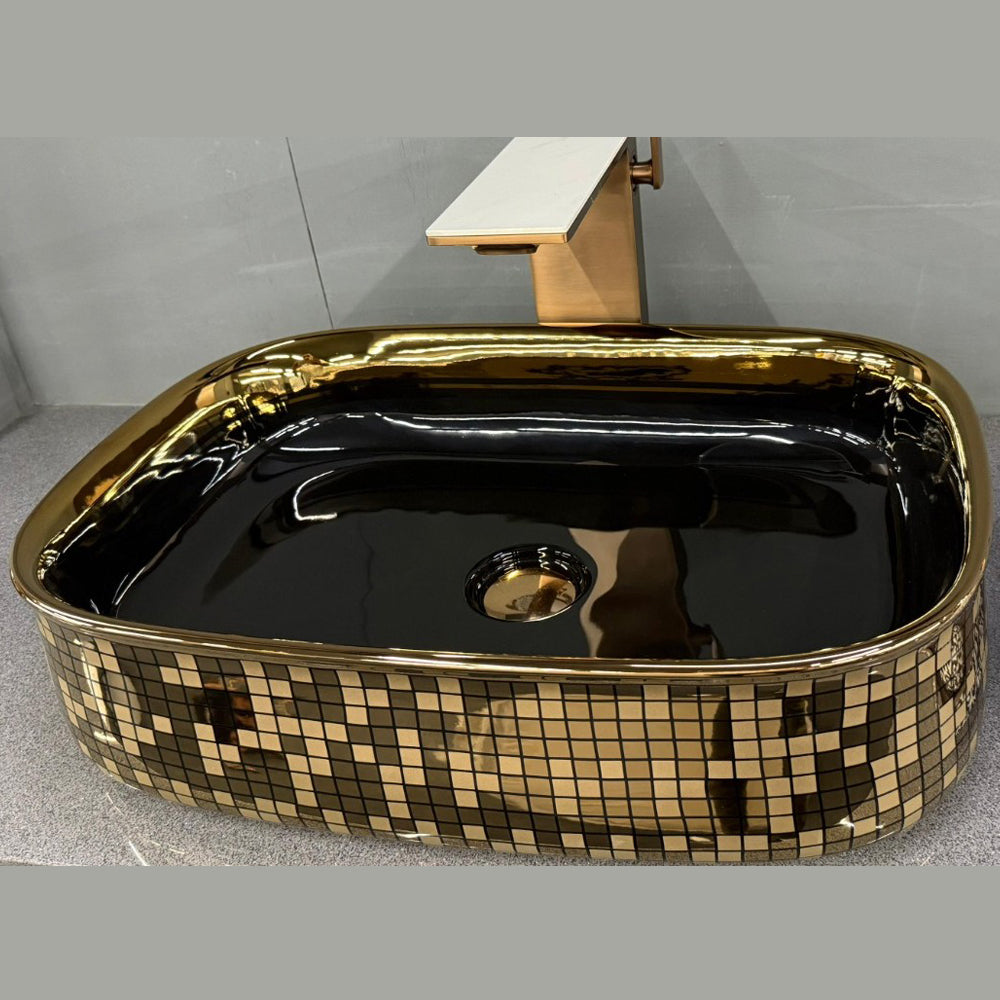 Glossy Black and Rose Gold Designer Wash Basin