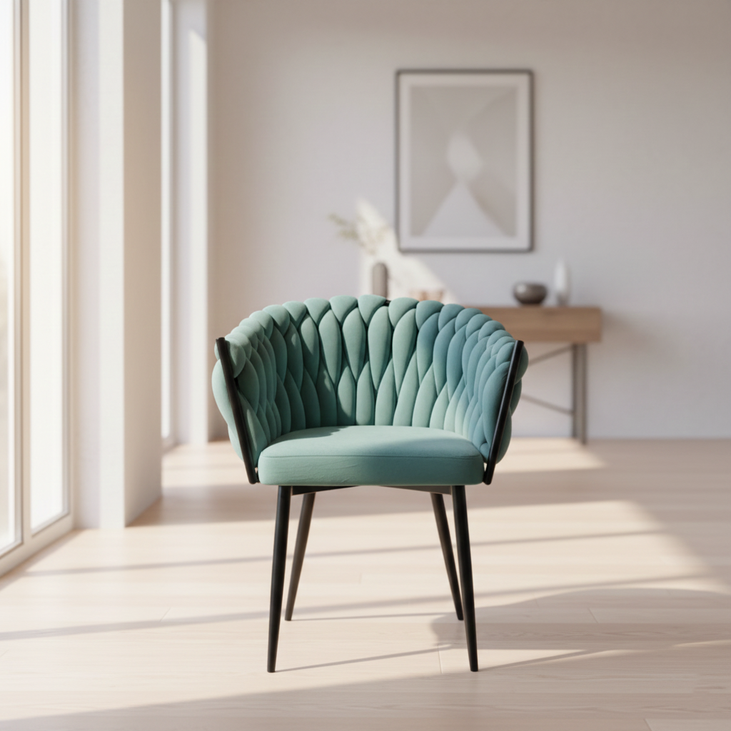 Green Velvet Chair with Black Metal Legs