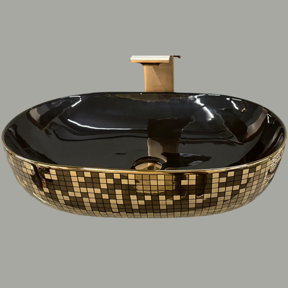 Glossy Black and Rose Gold Designer Wash Basin