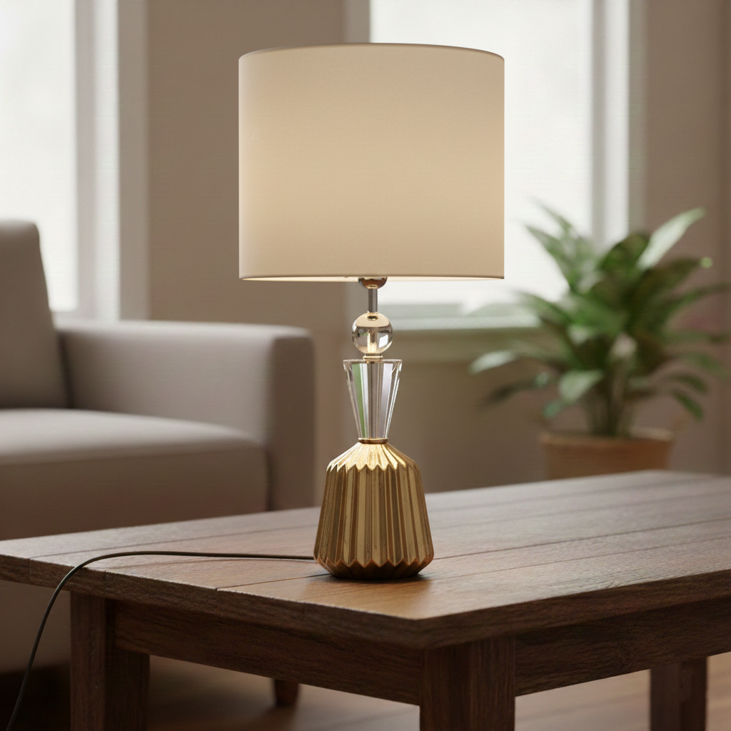 Gold Finish With White top Table Lamp-LK-24239