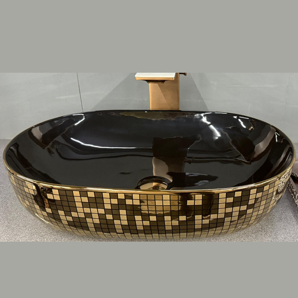 Glossy Black and Rose Gold Designer Wash Basin