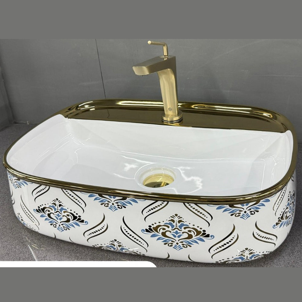 Glossy White and Gold Designer Wash Basin