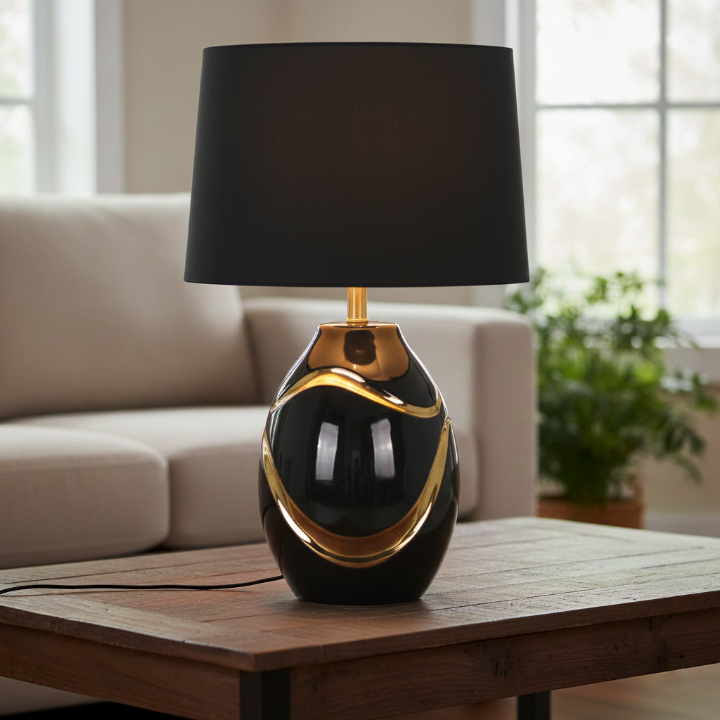 Black Finish With Black top Table Lamp-LK-22486