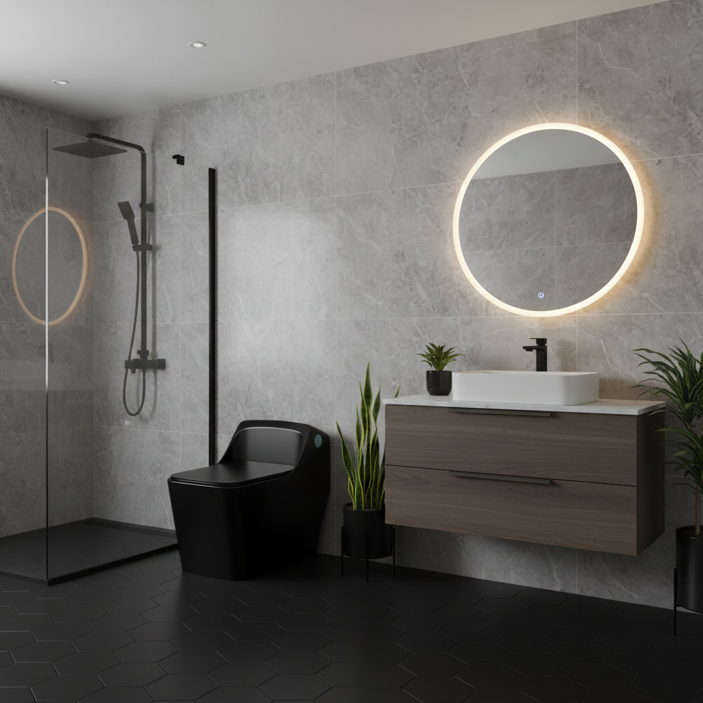 MATT BLACK GLOSSY ONE PIECE WASH DOWN