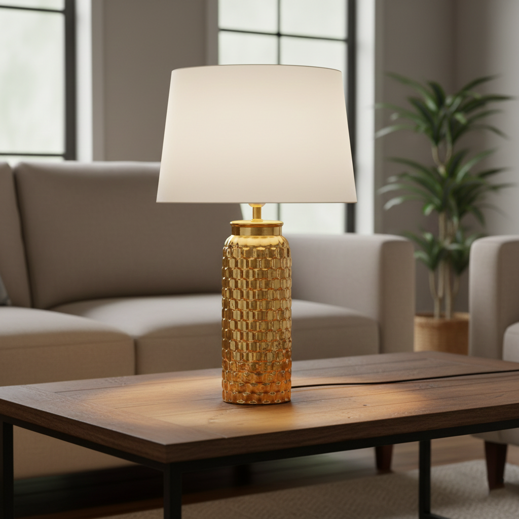 Silver Finish With white top Table Lamp-LK-24020