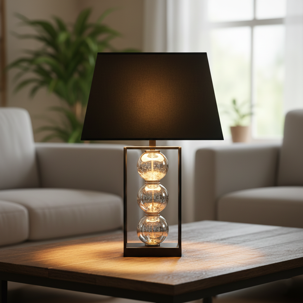 Silver Finish With Black top Table Lamp-LK-24203