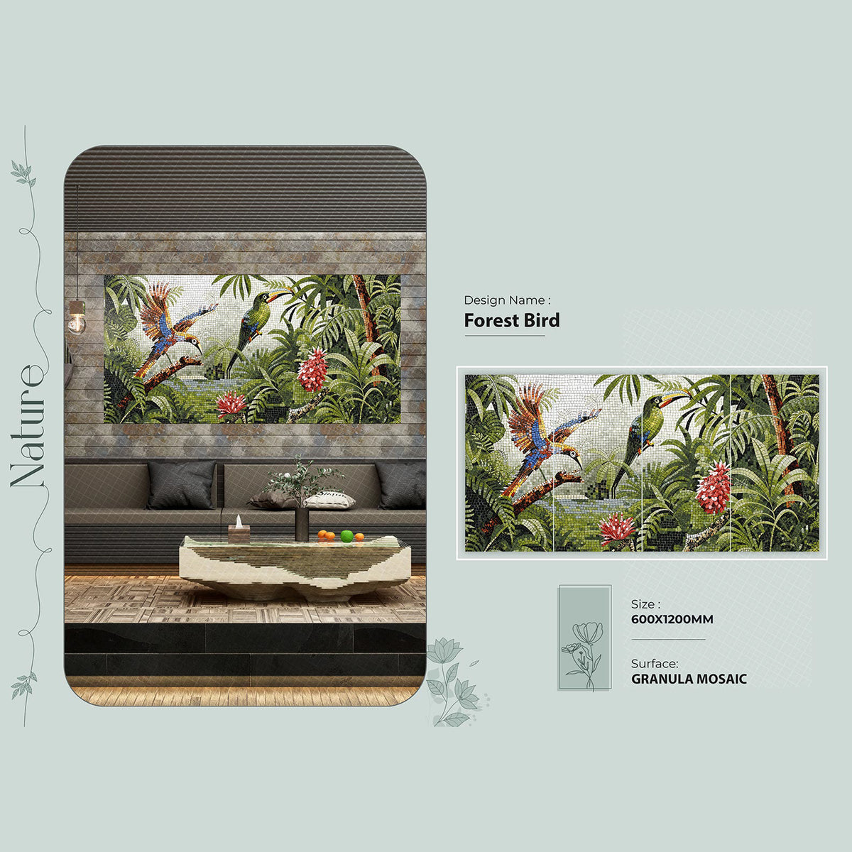 Forest Bird Granula Mosaic Tile