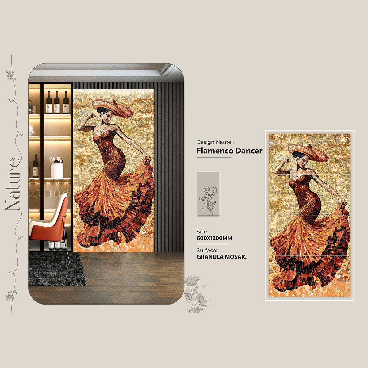 Flamenco Dancer Granula Mosaic Tile
