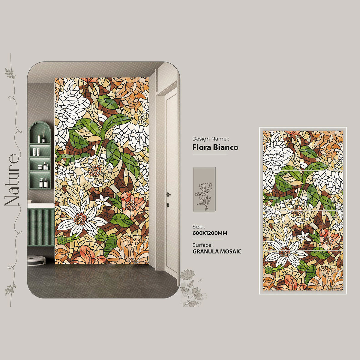Flora Bianco Granula Mosaic Tile