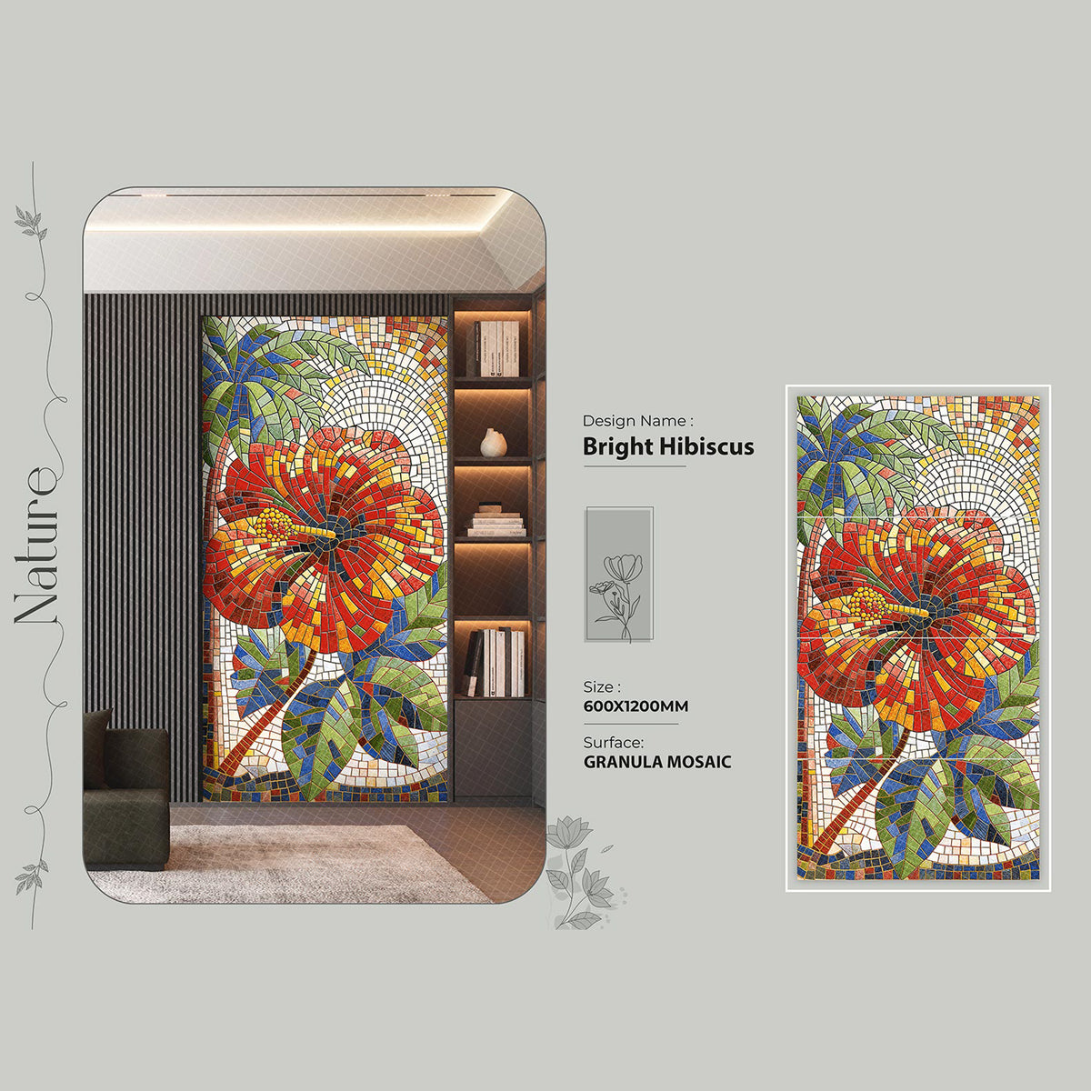Bright Hibiscus Granula Mosaic Tile