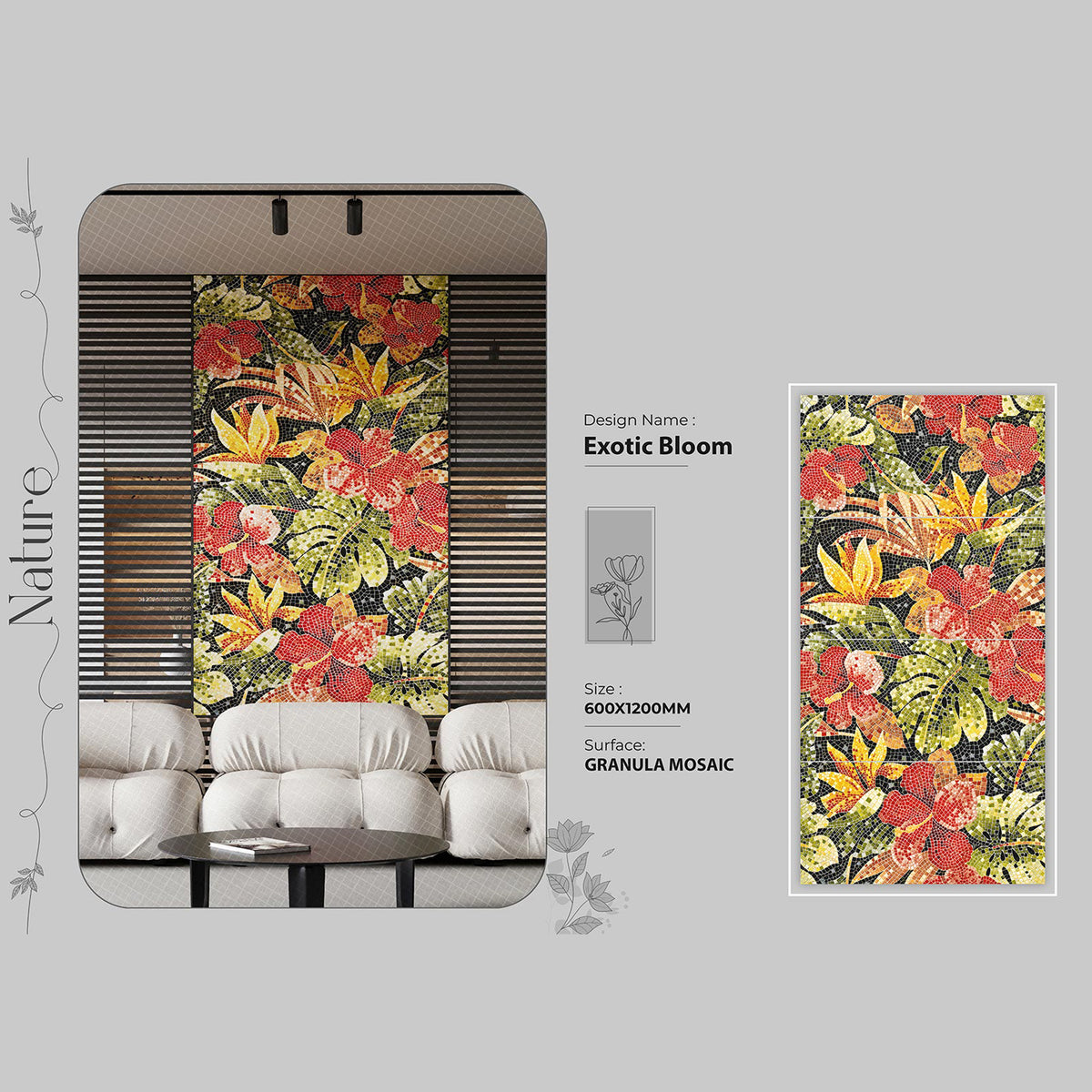 Exotic bloom Granula Mosaic Tile
