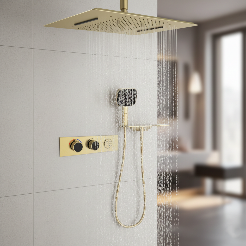 Gold Finish 4 Functions shower set thermostatic shower