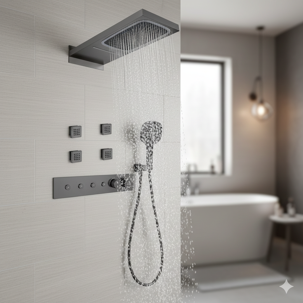 Matt Black 4 Functions shower set thermostatic shower