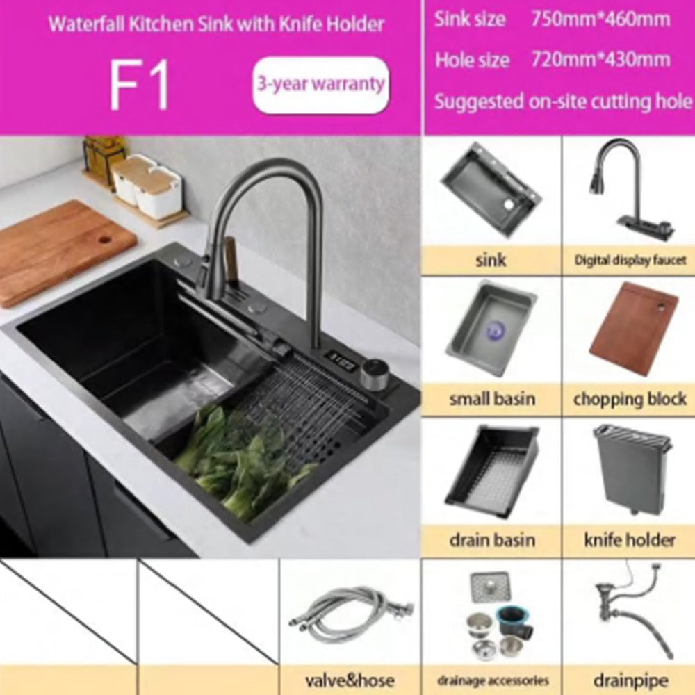 Gun Grey Finish Stainless Steel Smart Sink